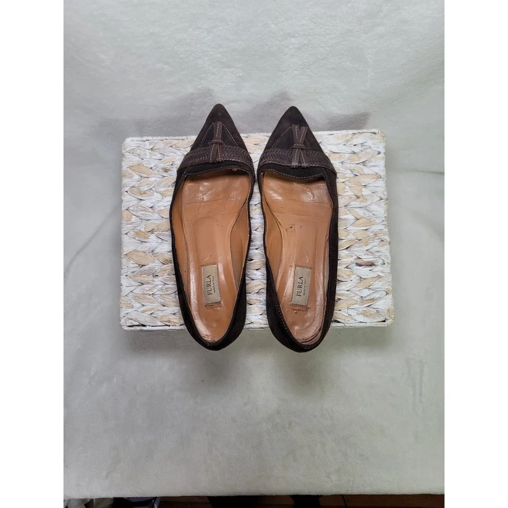 Furla Italian‎ Witchy Brown Balletcore Flats Whimsigoth Leather Shoes Size 6.5